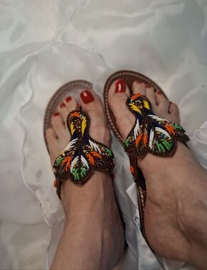 Women's Beaded Floral Thong Sandals - Multi Color Preloved